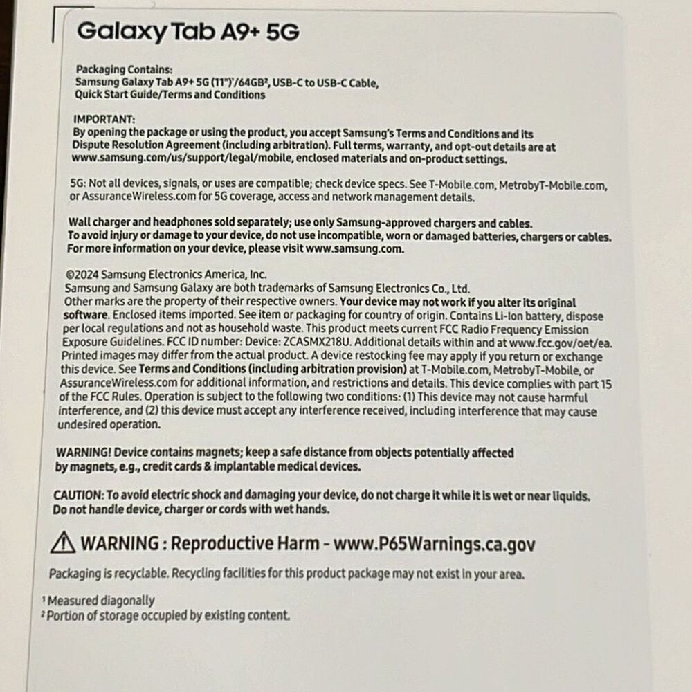 Samsung Tablet Galaxy Tab A9+ 11" 64GB 5G Metro By T-Mobile SM-X218U Graphite - Picture 6 of 7